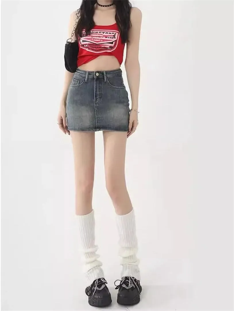 Women's Style Elastic Denim Mini Dress Plus Size High-Waisted Slimming Bodycon Skirt