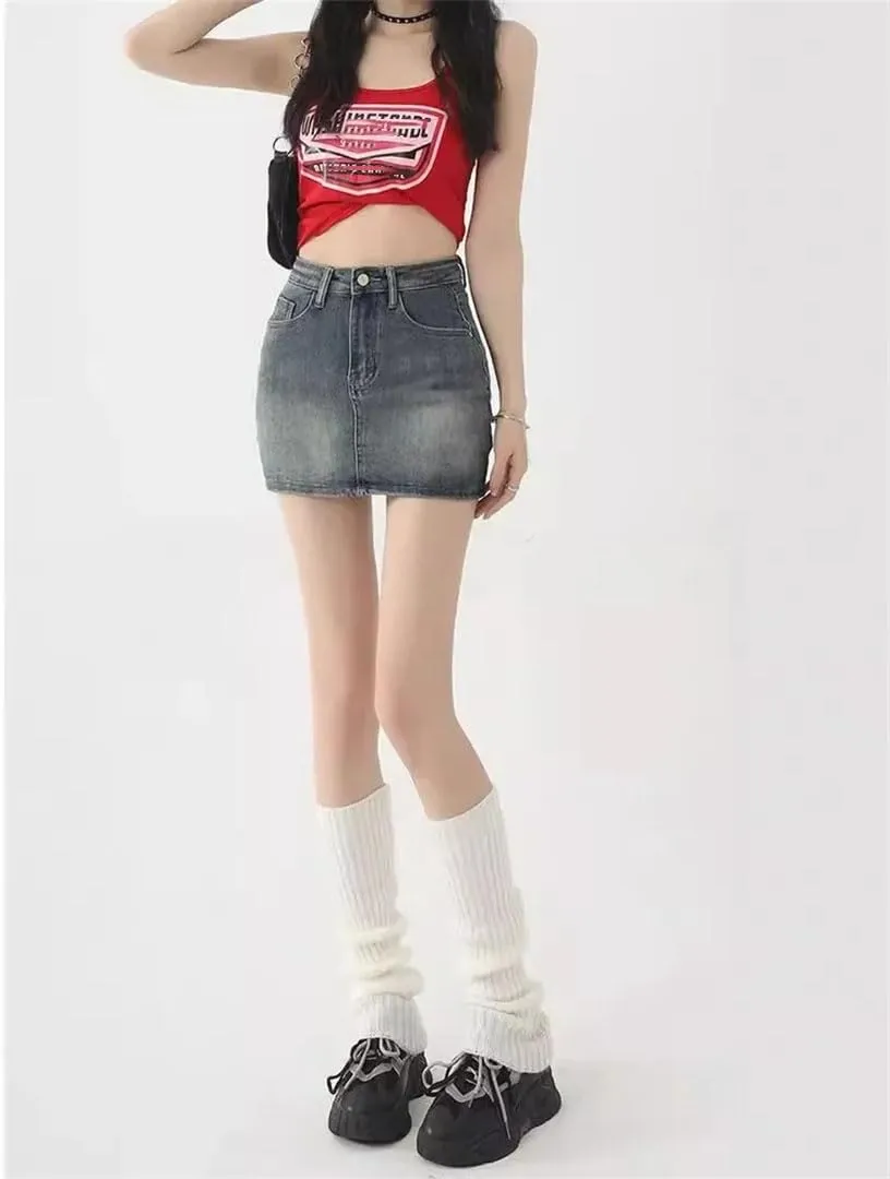 Women's Style Elastic Denim Mini Dress Plus Size High-Waisted Slimming Bodycon Skirt