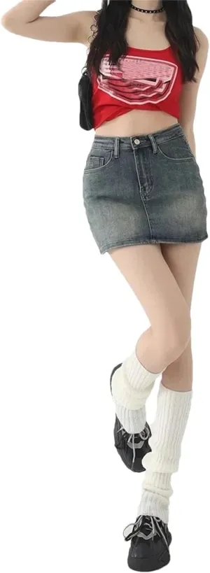 Women's Style Elastic Denim Mini Dress Plus Size High-Waisted Slimming Bodycon Skirt