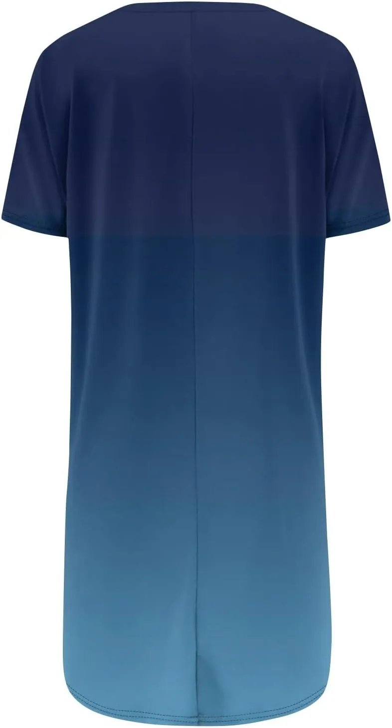 Womens Summer 2025 Casual Short Sleeve V Neck Shirts Loose Fit Oversized Tshirts Tunic Tops With Pockets