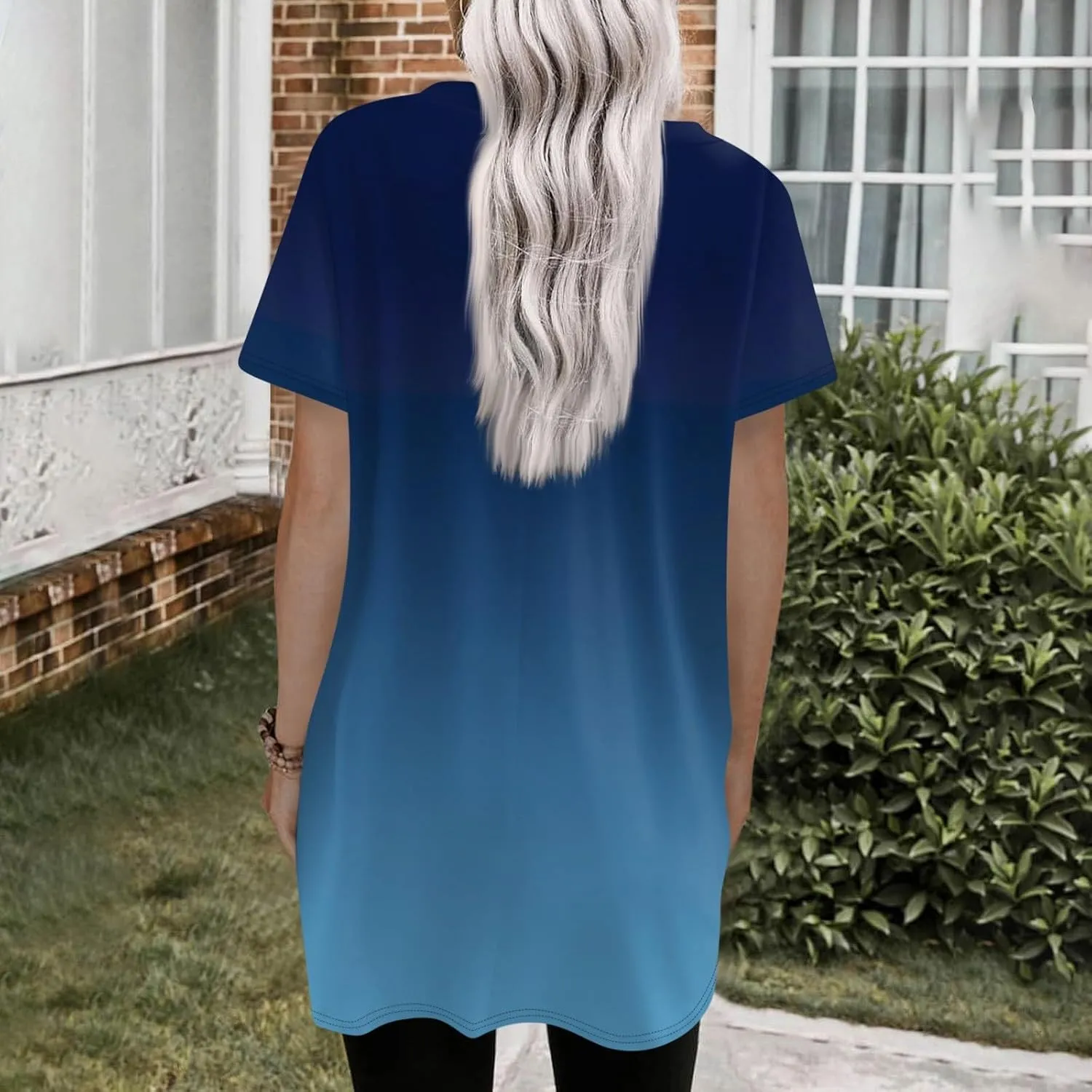 Womens Summer 2025 Casual Short Sleeve V Neck Shirts Loose Fit Oversized Tshirts Tunic Tops With Pockets