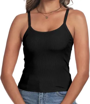 Womens Summer Crop Tank Tops Scoop Neck Fitted Sleeveless T Shirts Ribbed Basic Camisole
