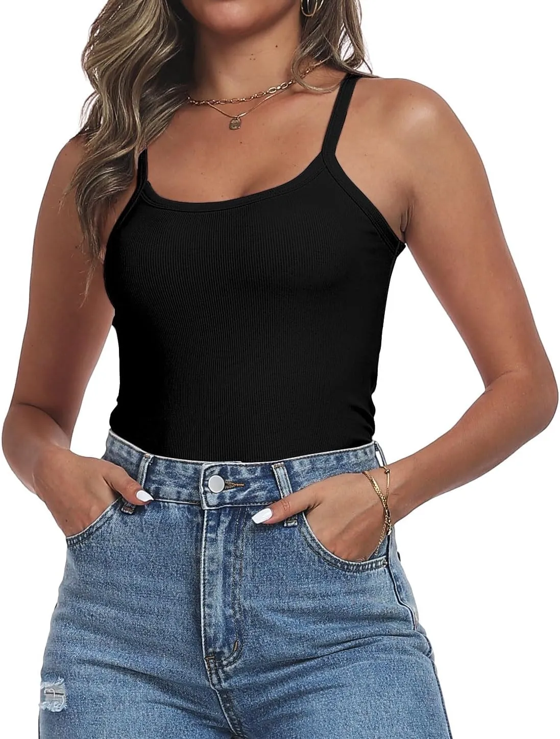 Womens Summer Crop Tank Tops Scoop Neck Fitted Sleeveless T Shirts Ribbed Basic Camisole