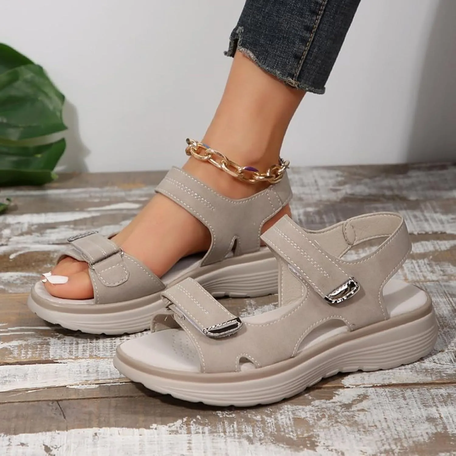 Women's Summer Walking Sandals Air Cushion Arch Support Platform Ankle Strap Shoes Comfortable Casual Wedge Sandals
