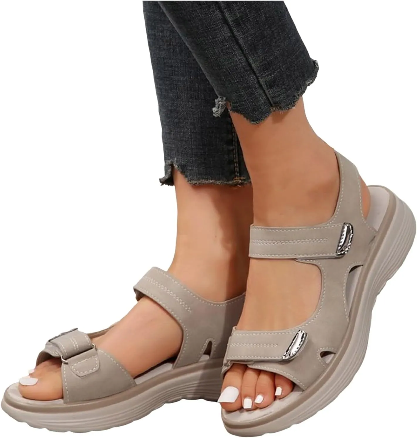 Women's Summer Walking Sandals Air Cushion Arch Support Platform Ankle Strap Shoes Comfortable Casual Wedge Sandals