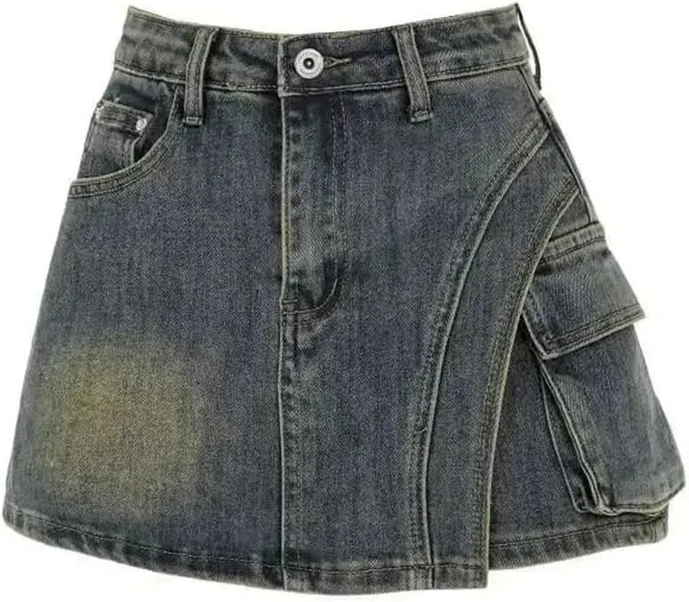 Women's Vintage Denim Skirt Sexy Mini Dress High-Waisted A- Line Bodycon Skirt
