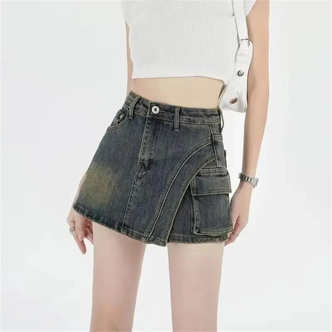 Women's Vintage Denim Skirt Sexy Mini Dress High-Waisted A- Line Bodycon Skirt