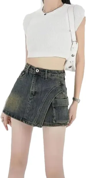 Women's Vintage Denim Skirt Sexy Mini Dress High-Waisted A- Line Bodycon Skirt