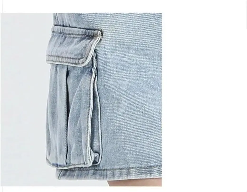 Women's Vintage High-Waisted Denim Skirt Mini Dress Korean Pocket Design Skirt