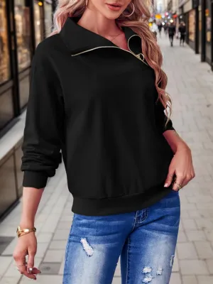 Womens Zipper Sweatshirt Turtleneck Long Sleeve Pullover Casual Loose Sweatshirts Top T Shirts
