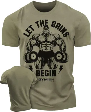 Workout Shirts for Men, Let The Gains Begin Gym Shirt Funny Sayings Lifting T-Shirt