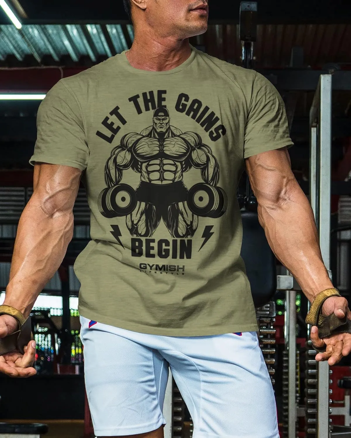 Workout Shirts for Men, Let The Gains Begin Gym Shirt Funny Sayings Lifting T-Shirt