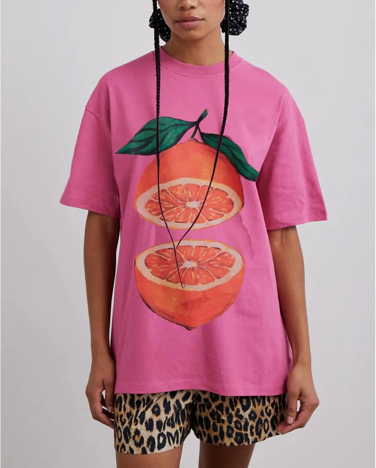 Y2k Womens Oversized Fruit Graphic Print Tees Shirts Vintage Flower Baggy Tshirt Tops Coastal Clothes Aesthetic