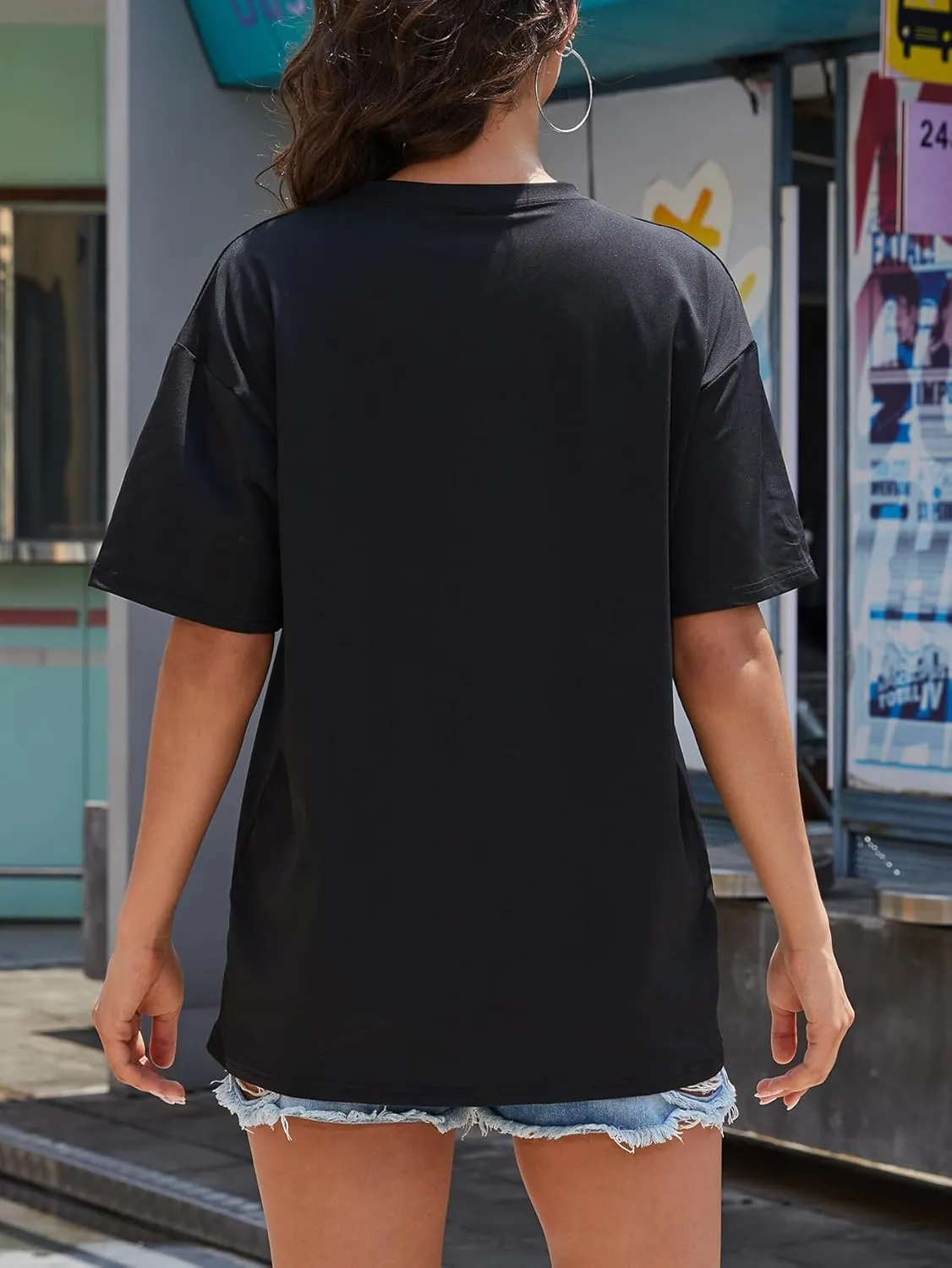 YIJIU Women's Graphic Oversized T Shirts Letter Print Short Sleeve Loose Casual Summer Tops