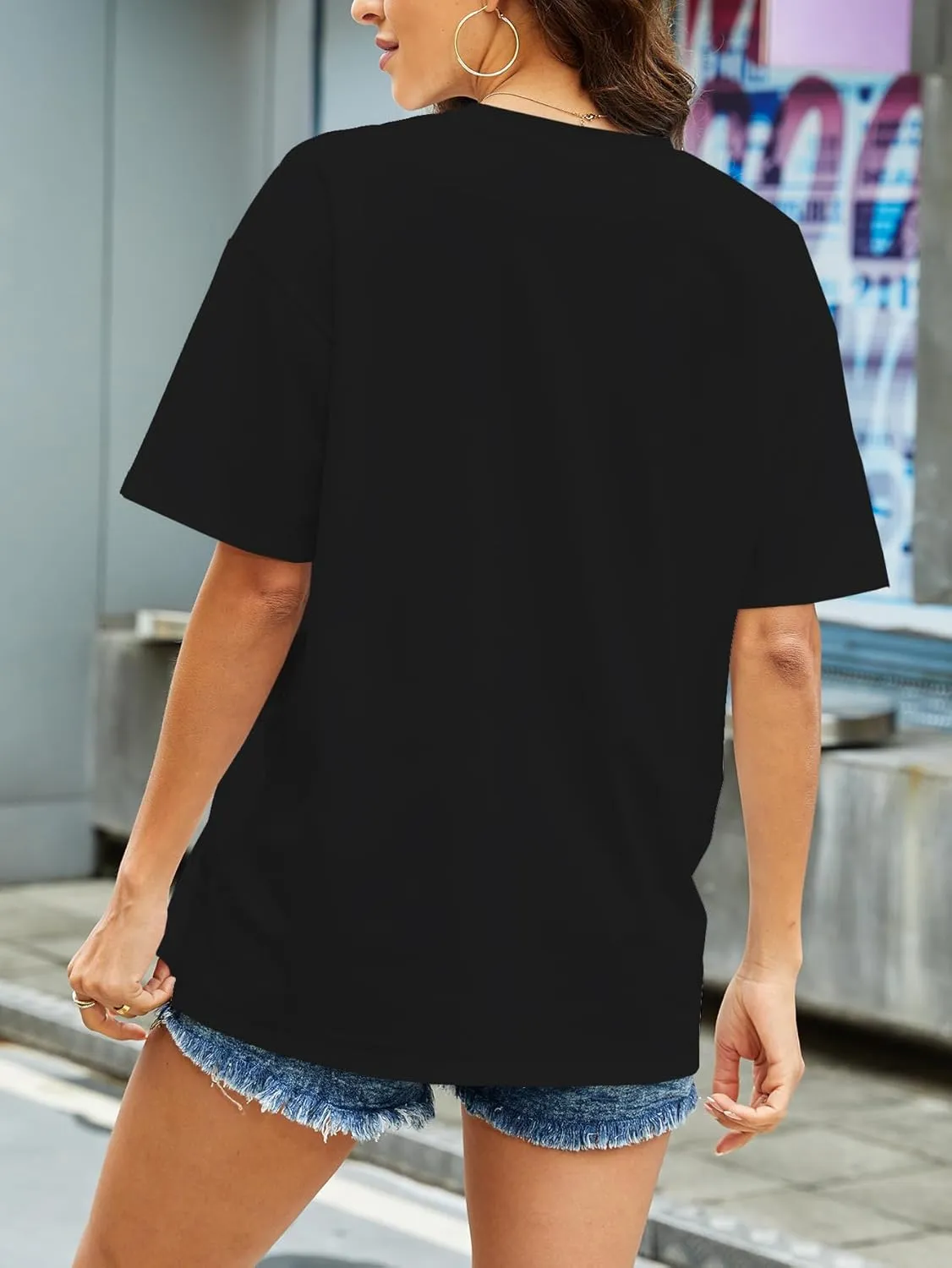 YIJIU Women's Graphic Oversized T Shirts Letter Print Short Sleeve Loose Casual Summer Tops