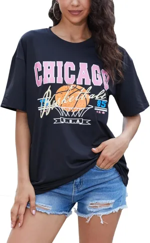 YIJIU Women's Graphic Oversized T Shirts Letter Print Short Sleeve Loose Casual Summer Tops
