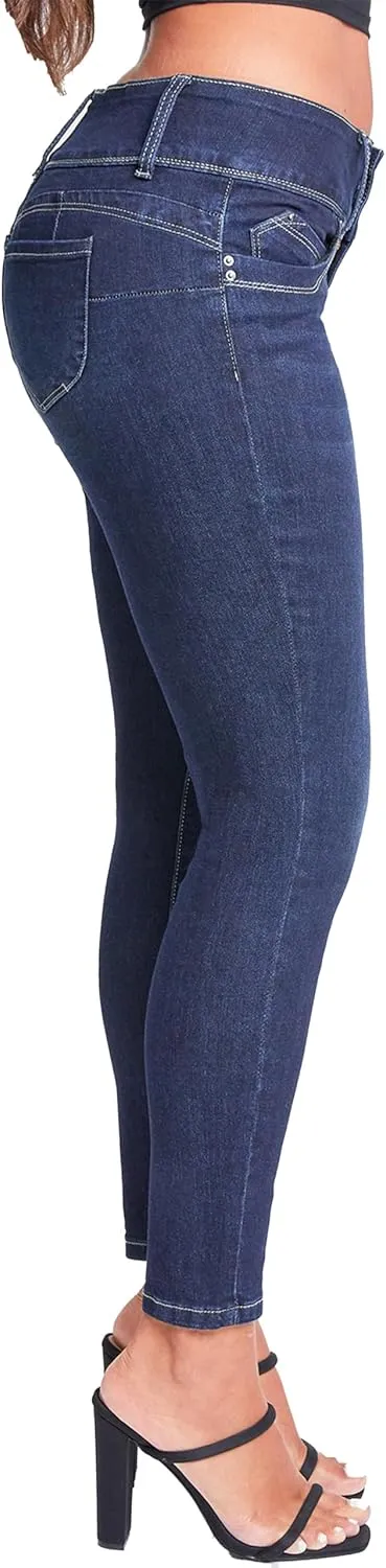 YMI Womens Wannabettabutt 3 Button Mid-Rise Skinny Jean Made with Recycled Fibers