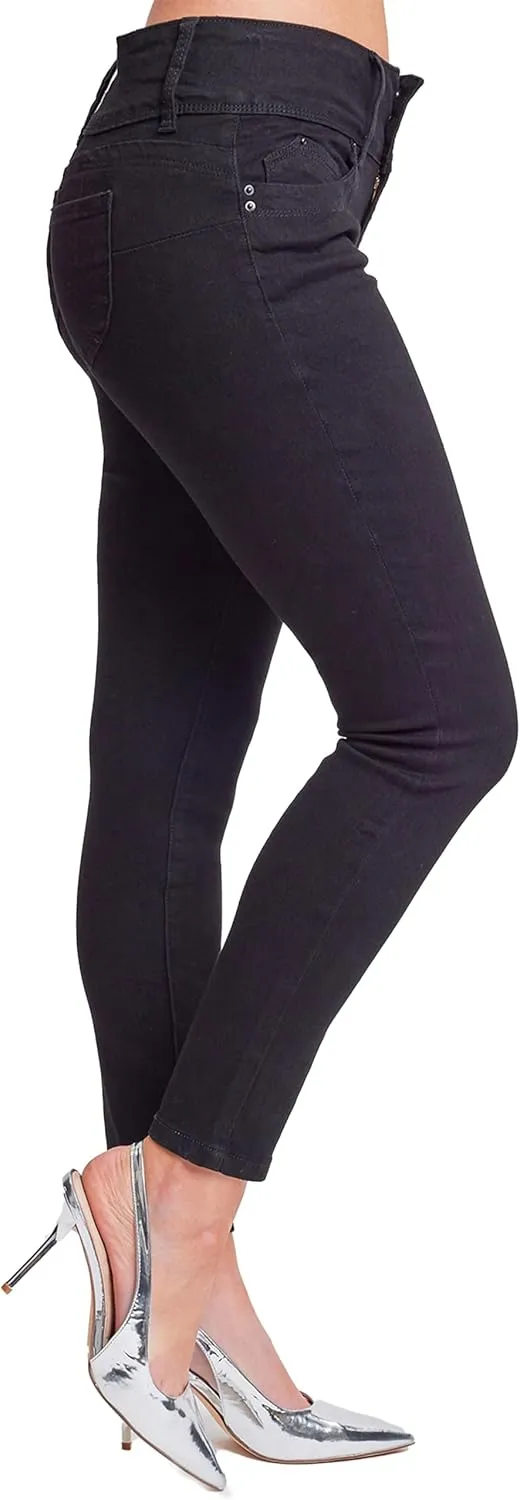 YMI Womens Wannabettabutt 3 Button Mid-Rise Skinny Jean Made with Recycled Fibers