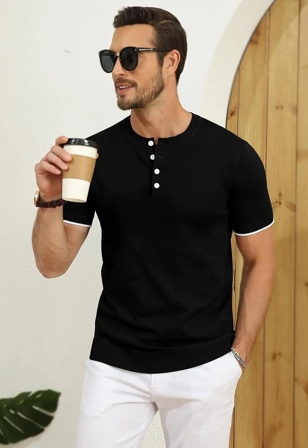 YTD Men's Short Sleeve Henley T-Shirts Casual Knit Shirt Summer Fashion Lightweight Henley Button Tee