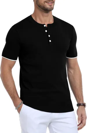 YTD Men's Short Sleeve Henley T-Shirts Casual Knit Shirt Summer Fashion Lightweight Henley Button Tee
