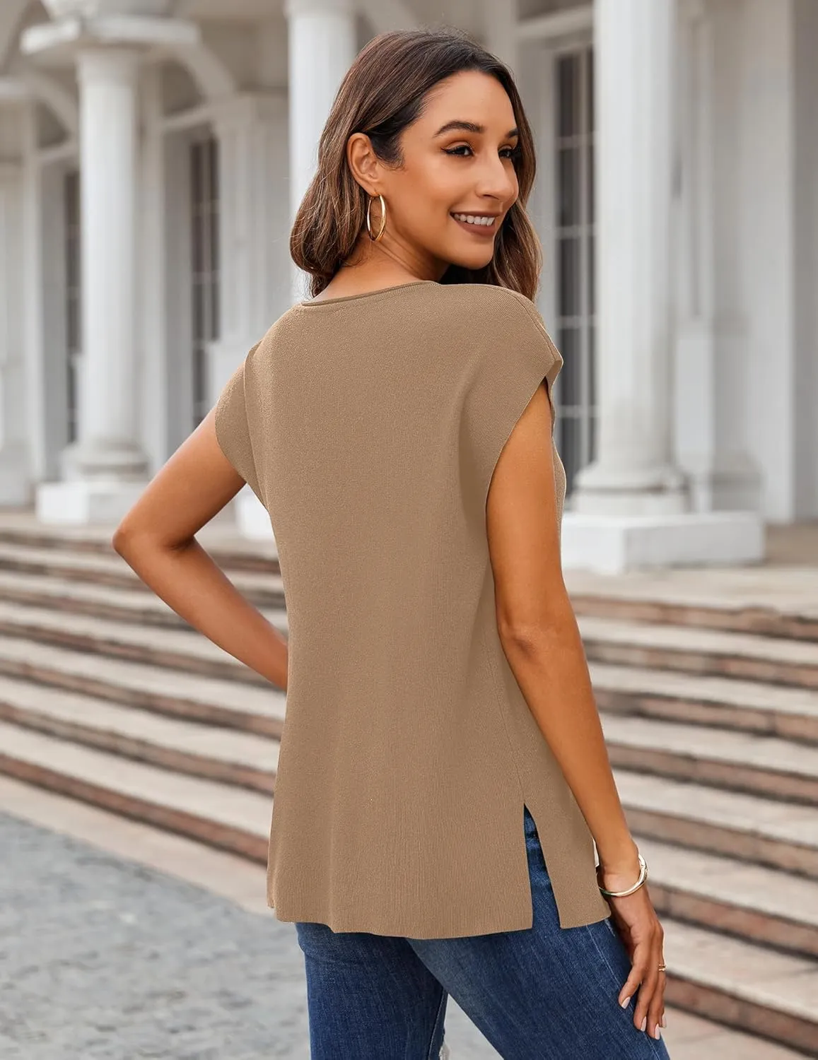 Zeagoo Sweater Vest Women Crew Neck Loose Fit Knit Lightweight T Shirts Pullover Casual Summer Outfits