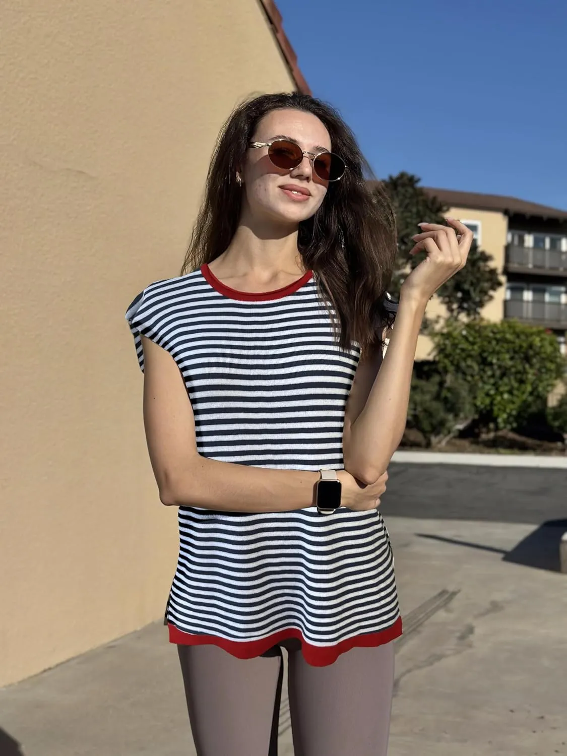 Zeagoo Sweater Vest Women Crew Neck Loose Fit Knit Lightweight T Shirts Pullover Casual Summer Outfits