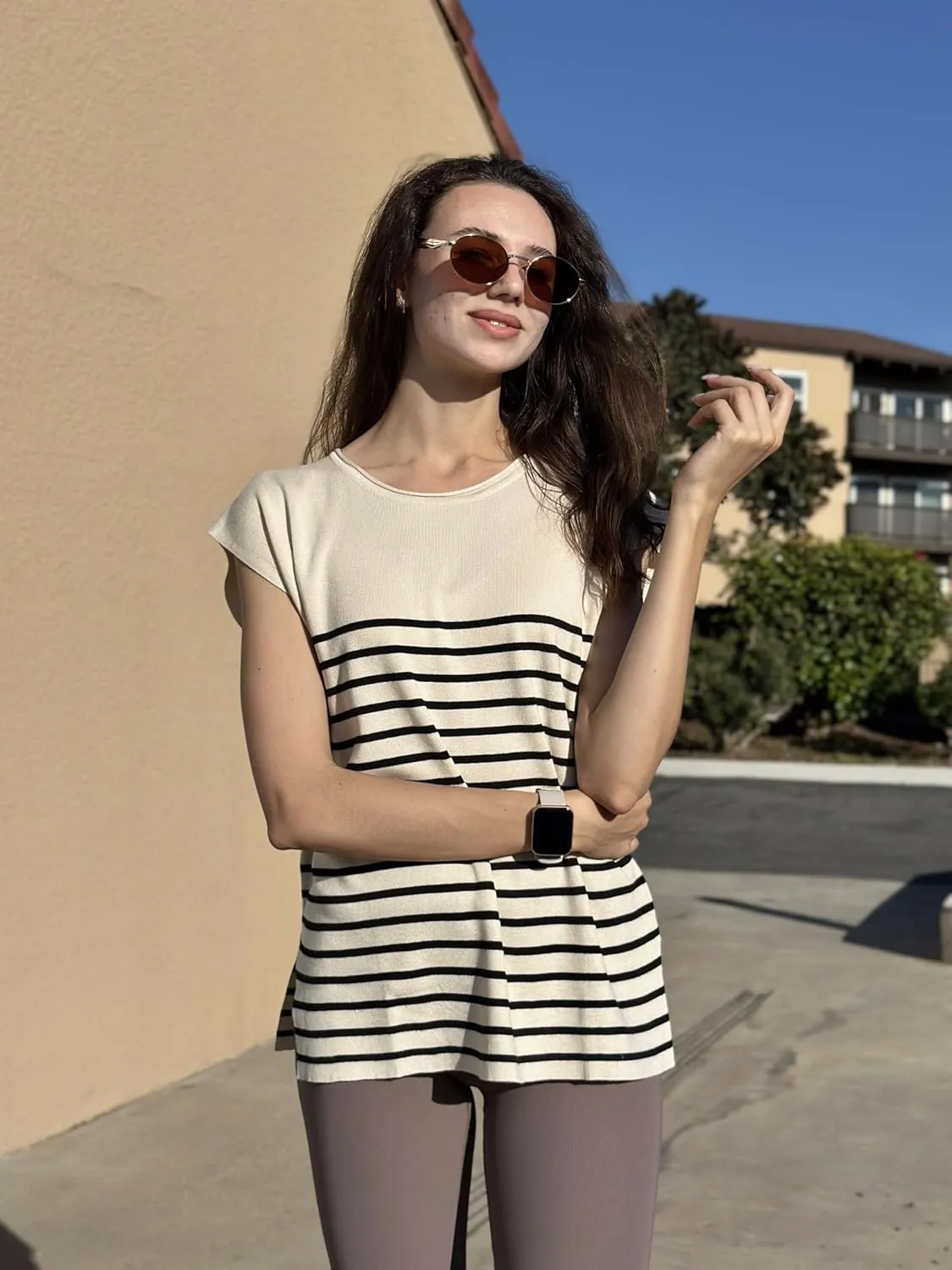 Zeagoo Sweater Vest Women Crew Neck Loose Fit Knit Lightweight T Shirts Pullover Casual Summer Outfits