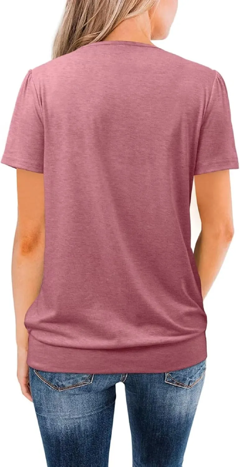 ZOLUCKY Womens Casual Short Sleeve Tunic Tops Scoop Neck T Shirts Summer Loose Fit Tunics