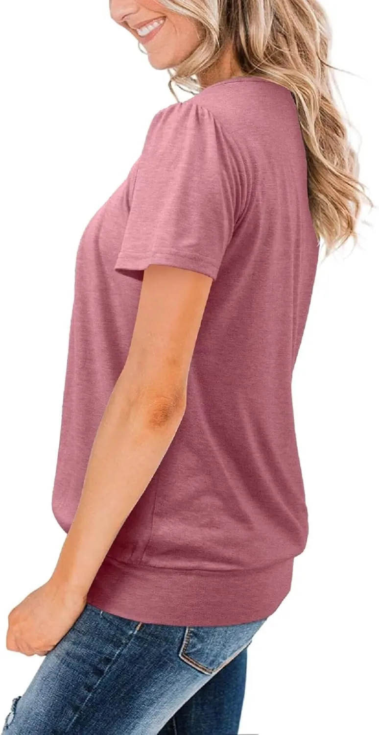ZOLUCKY Womens Casual Short Sleeve Tunic Tops Scoop Neck T Shirts Summer Loose Fit Tunics